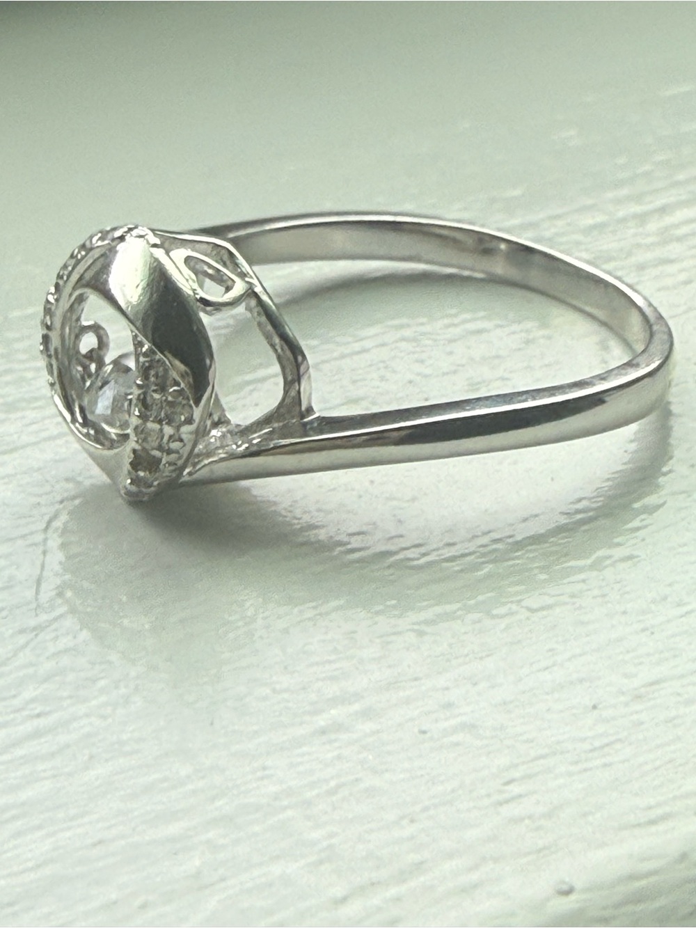 NEW! 14k White Gold Crystal Solitaire Halo Ring - Floating Center Stone - Picture 4 of 12